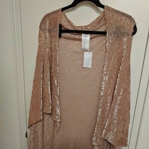 Light pink velvet draped sleeveless vest/kimono